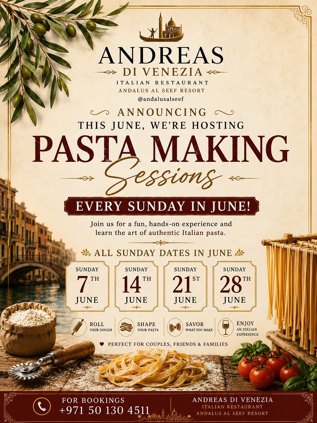 🚨 JUNE PASTA MAKING SESSIONS ANNOUNCED 🚨

Join us every Sunday in June at Andrea
